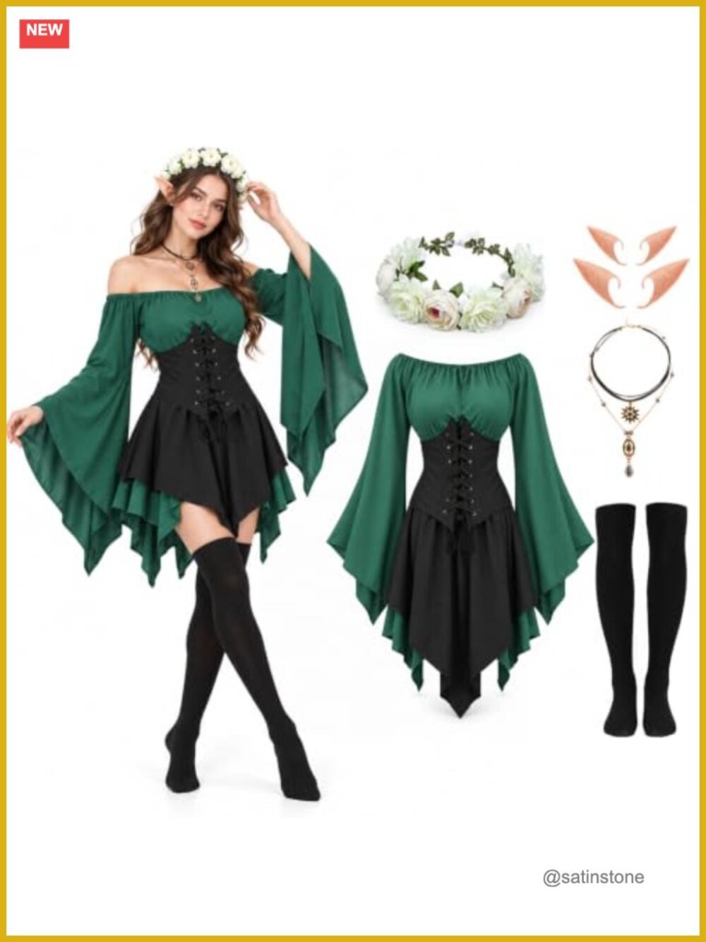 6Pc Elf Fairy Costume Set Renaissance Medieval Dress Outfit